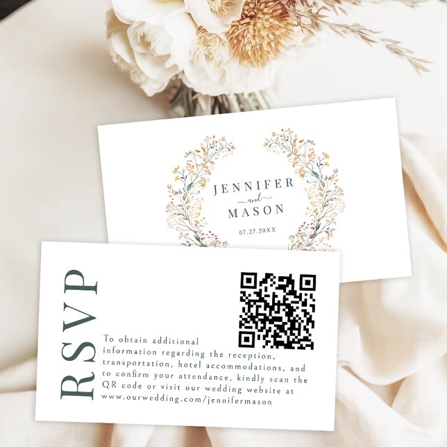 Rustik Boho Höst Blommig Bröllop RSVP QR-kod kort (Skapare uppladdad)
