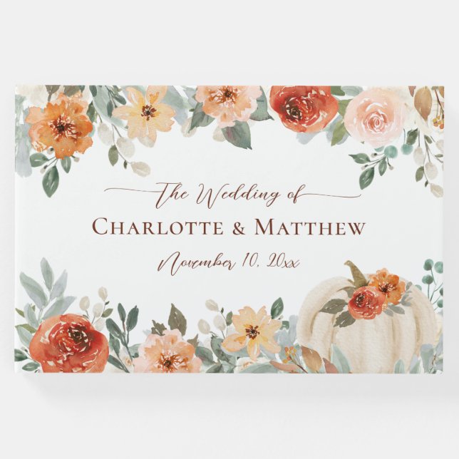 Rustik Boho Höst Pumpa Blommig Bröllop Gästböcker (Framsida)