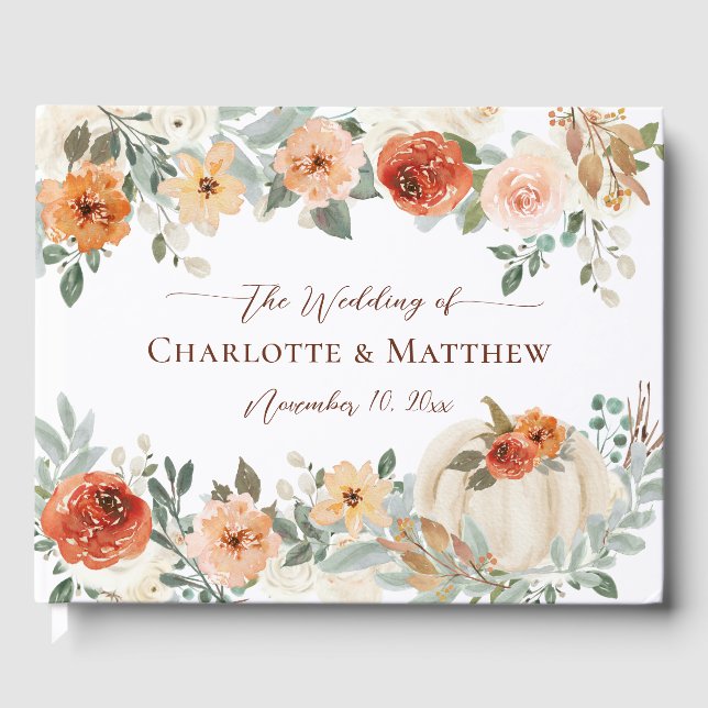 Rustik Boho Höst Pumpa Blommig Bröllop Gästböcker (Framsida)