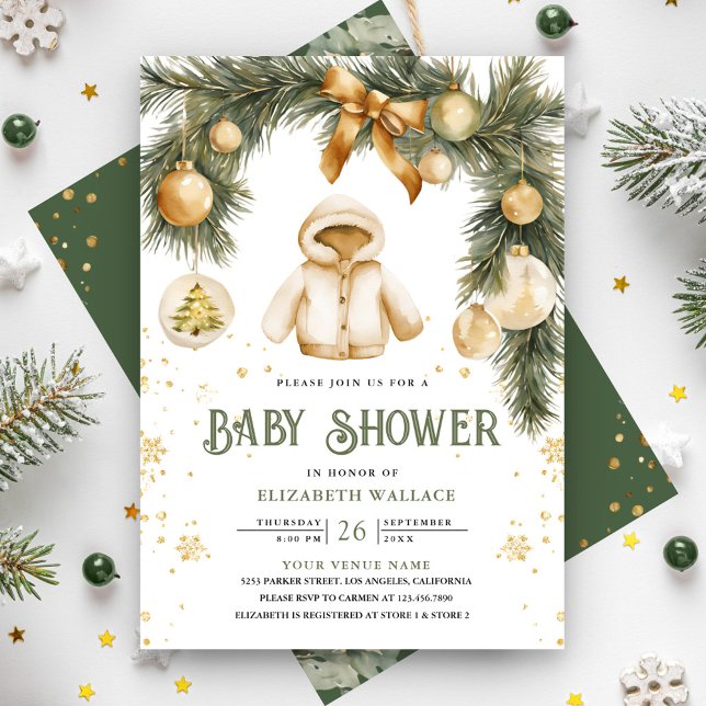 Rustik Boho-jacka Vinter Jul Bebis Shower Inbjudningar (Skapare uppladdad)