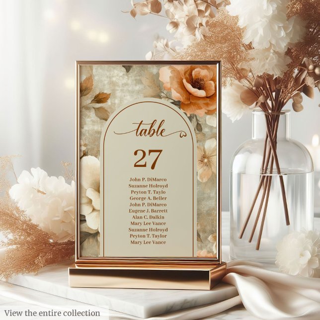 Rustik Boho Jordnära Rostig Elfenben Sage Blommig  Bordsnummer (Rustic Boho Earthy Rusty Ivory Sage Floral Wedding Table Number)