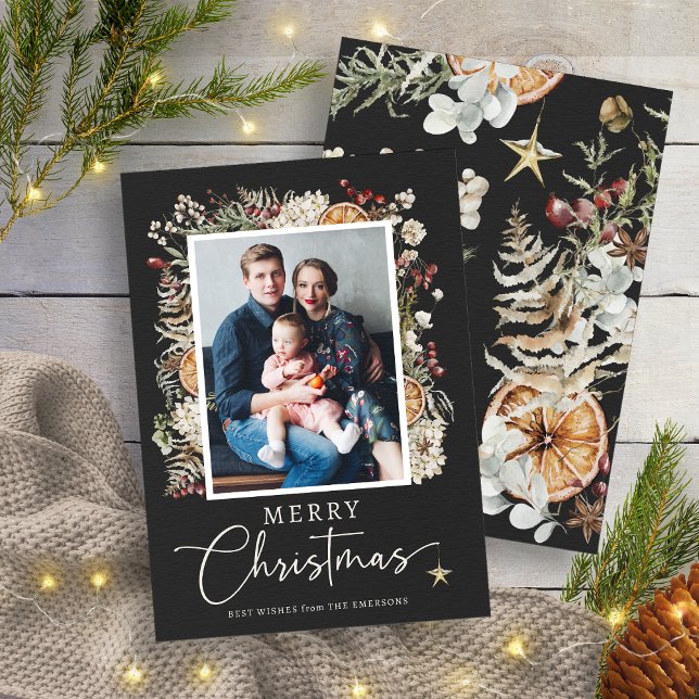 Rustik Boho Jul Julkort (Elegant Black Rustic Boho Christmas Holiday Card
)