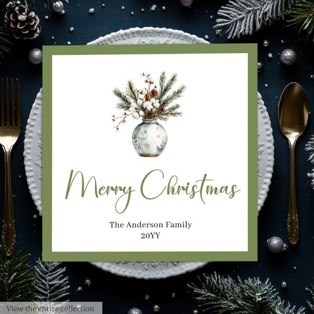 Rustik Boho Julbukett Vattenfärg  Pappersservett (Rustic Chic Bohemian Christmas Bouquet Watercolor Paper Dinner Napkins)