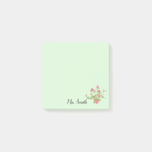Rustik boho klöverblomsterbukett monogram post-it block (Framsida)
