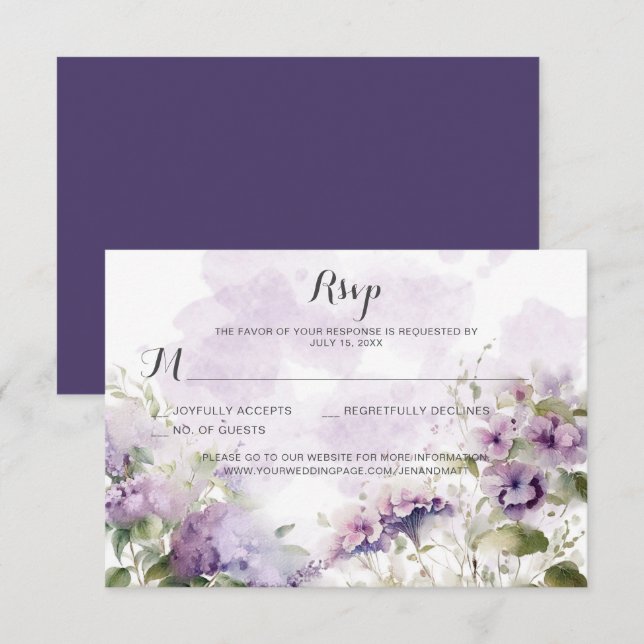 Rustik Boho Lavendel Lila Blommig Bröllop OSA Kort (Fram/baksida)