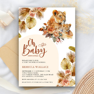 Rustik Boho Mamma och Baby Lejon Flicke Baby Showe Inbjudningar