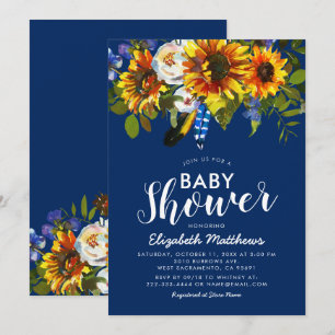 Rustik Boho Marinblå Solros Bebis Shower Inbjudningar