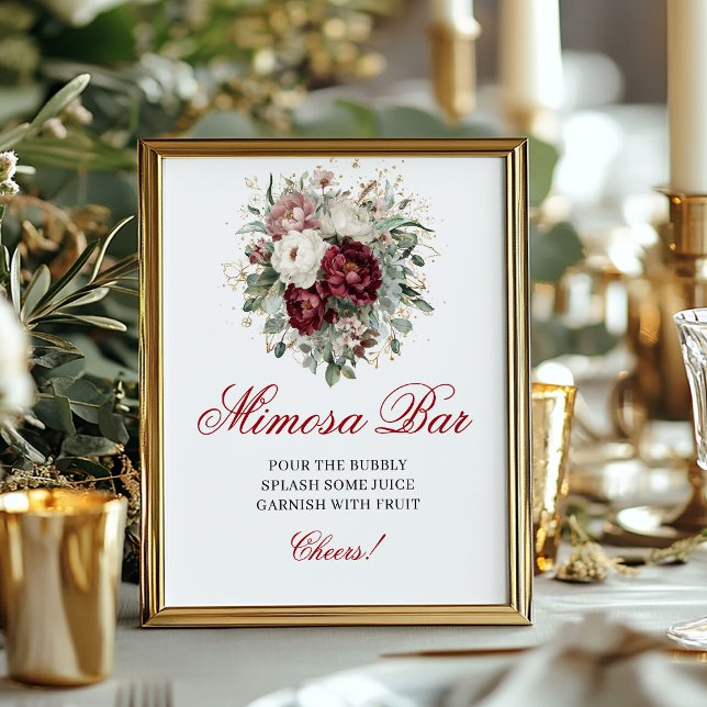 Rustik Boho Mimosa Bar Blush Burgundy Bordskylt Poster (Rustic Boho Mimosa Bar Blush Burgundy Tabletop Sign)
