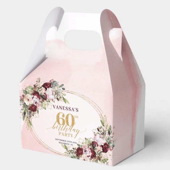 Rustik Boho Mörkröd Blommig 60 Födelsedagspresentl Presentaskar (Rustic Boho Deep Red Floral 60th Birthday Favor Box

)