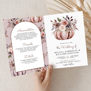 Rustik Boho Neutral Pumpa Blommig QR-kod Bröllop Inbjudan