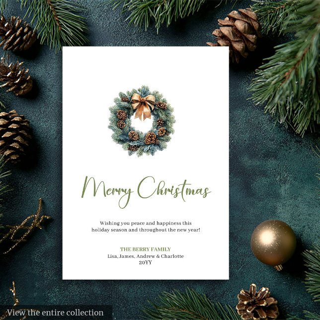Rustik Boho Neutral Tallrik Julhälsning Julkort (Rustic Boho Neutral Pine Wreath Christmas Greeting Holiday Card)