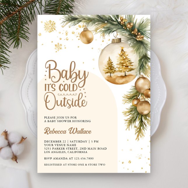 Rustik Boho Neutral Vinter Jul Bebis Shower Inbjudningar (Skapare uppladdad)