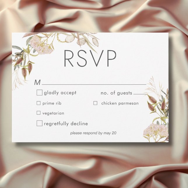 Rustik Boho Ömtåliga Höstvildblommor Bröllop OSA Kort (Rustic Boho Delicate Fall Wildflowers Wedding Dinner RSVP Card)
