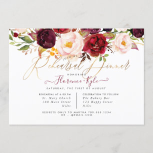 Rustik Boho Övningsmiddag Marsala Rosé Peonies Inbjudningar