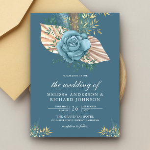 Rustik Boho Palm Damblå Blommig Bröllop Inbjudningar