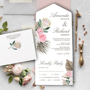 Rustik Boho Palm Rosa Protea Blommig Bröllop