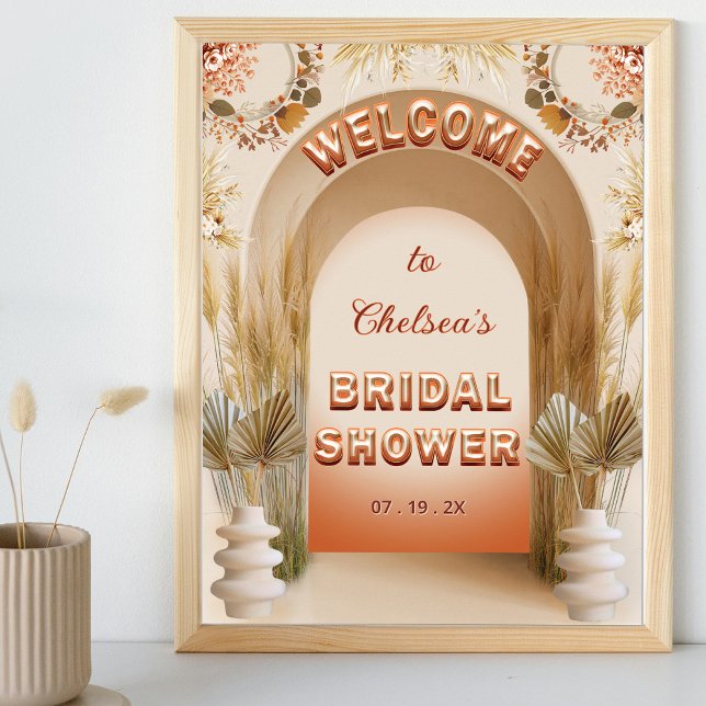 Rustik Boho Pampas Bröllopsdusch Välkomstskylt Poster (Skapare uppladdad)