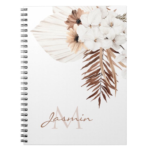 Rustik Boho Pampasgräs Blommig Monogram Anteckningsbok (Framsidan)