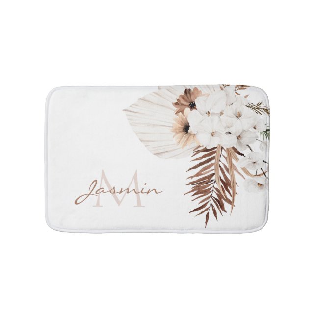 Rustik Boho Pampasgräs Blommig Monogram Badrumsmatta (Framsidan)