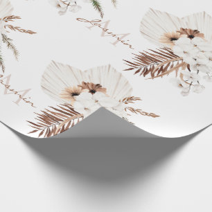 Rustik Boho Pampasgräs Blommig Monogram Presentpapper