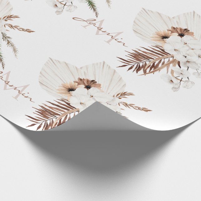 Rustik Boho Pampasgräs Blommig Monogram Presentpapper (Hörn)