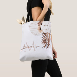 Rustik Boho Pampasgräs Blommig Monogram Tygkasse