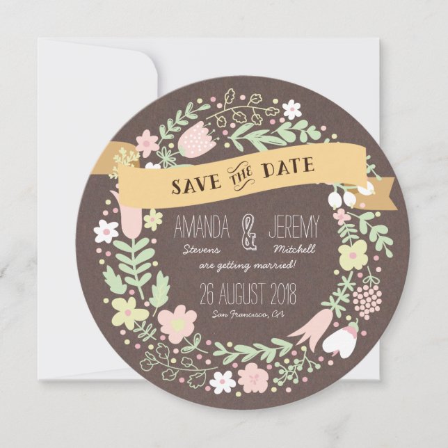 Rustik Boho Pastell Blomma Foto Spara Datumet (Framsida)