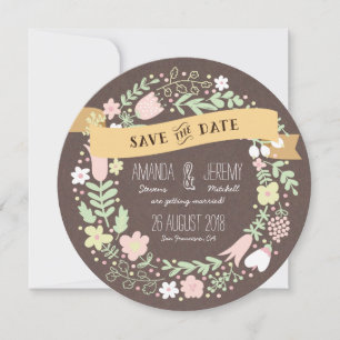 Rustik Boho Pastell Blomma Foto Spara Datumet