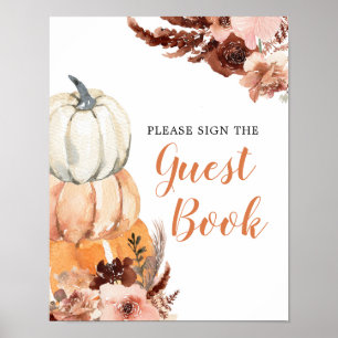 Rustik Boho Pumpa Barnkalas Gästbok Poster