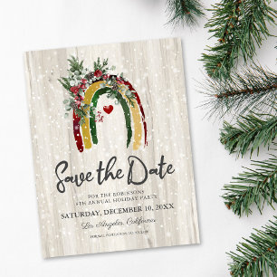 Rustik Boho-regnbåge Julfest Save the Date Meddelande Vykort