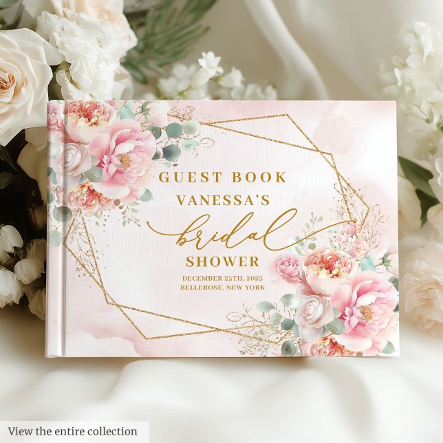 Rustik Boho Rosa Guldglitter Bröllopsfest Gästböcker (Rustic Boho Blush Pink Gold Glitter Bridal Shower Guest Book)
