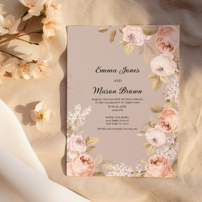 Rustik boho rosa korall mauve elfenbensfärgad blom inbjudningar (Rustic boho pink coral mauve ivory floral Wedding )