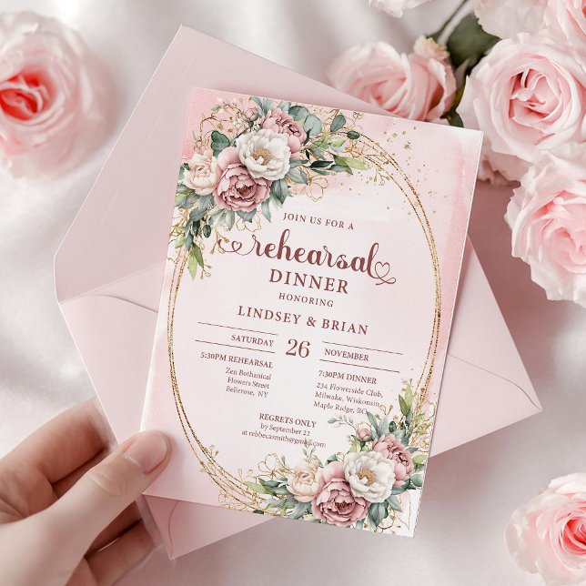 Rustik Boho Rose Guld Grönska Övning Inbjudan (Rustic Bohemian Rose Gold Greenery Rehearsal Invite)