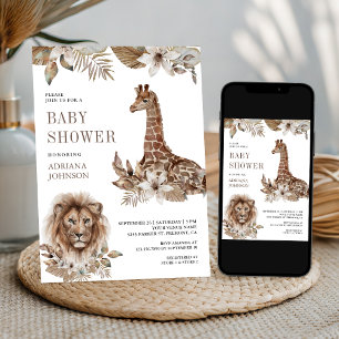 Rustik Boho Safari Lejon och Giraff Baby Shower Inbjudningar