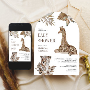 Rustik Boho Safari Leopard- och Giraff-babyfirande Inbjudningar