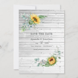 Rustik Boho Solros Eucalyptus Bröllopsfoto Spara Datumet