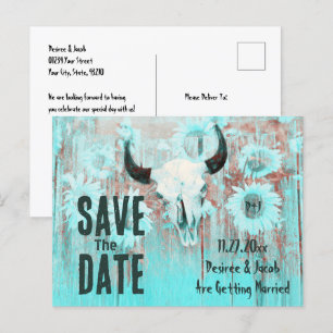 Rustik Boho Teal Western Solrosar Koskalle Meddelande Vykort