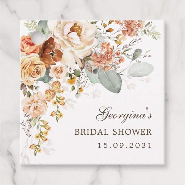 Rustik Boho Terrakotta Blommig Bröllopsdusch Gåvor Etiketter (Framsida)