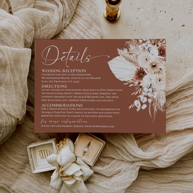 Rustik Boho Terrakotta Bröllopsdetaljer Inclosure Tilläggskort (Rustic Boho Terracotta Wedding Details Enclosure Card)