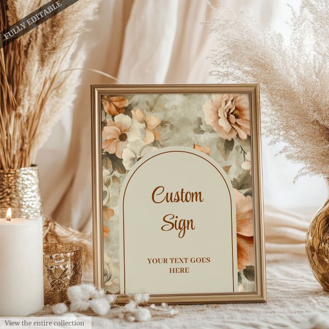 Rustik Boho Terrakotta Elfenbensblomma Personlig Poster (Rustic Terra Cotta Ivory Floral Personalized Wedding Sign)