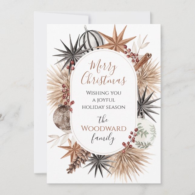 Rustik Boho Torkade Botaniska Jul Julkort (Framsida)