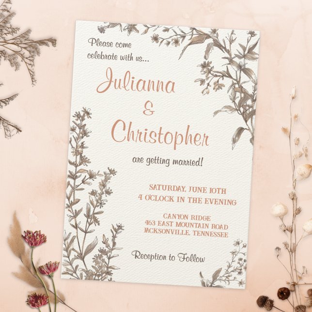 Rustik Boho Vilda Blommor Bröllop Inbjudningar (Skapare uppladdad)