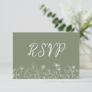 Rustik Boho Vildblomma Blommig Sage Grön RSVP-kort OSA Kort