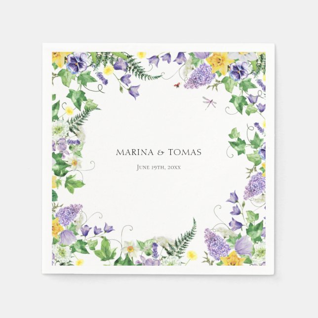 Rustik Boho Vildblomma Bröllop Pappersservett (Framsidan)