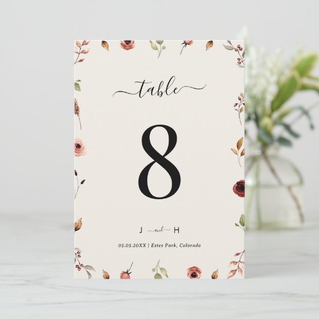 Rustik Boho Vildblommor 5x7 Bröllops Bordnummer  Inbjudningar (Stående Fram)