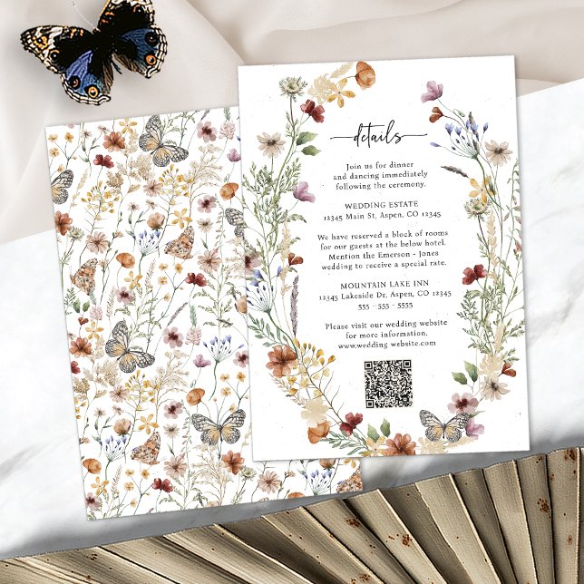 Rustik Boho Vildblomsdetaljer Tilläggskort (Rustic Boho Wildflower Details Enclosure Card with QR Code by Painted Paperie
)