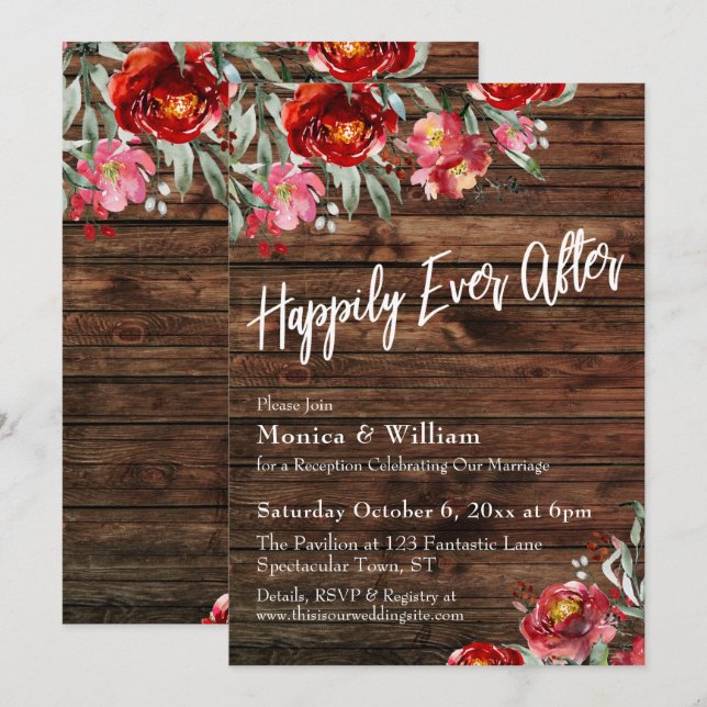 Rustik Boho Vinröd Blommig Lycklig För Evigt Efter Inbjudningar (Fram/baksida)