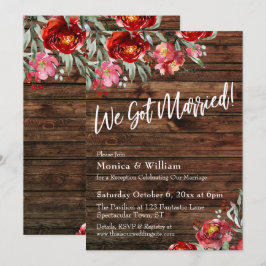 Rustik Boho Vinröd Blommig Vi Gift Oss Inbjudningar