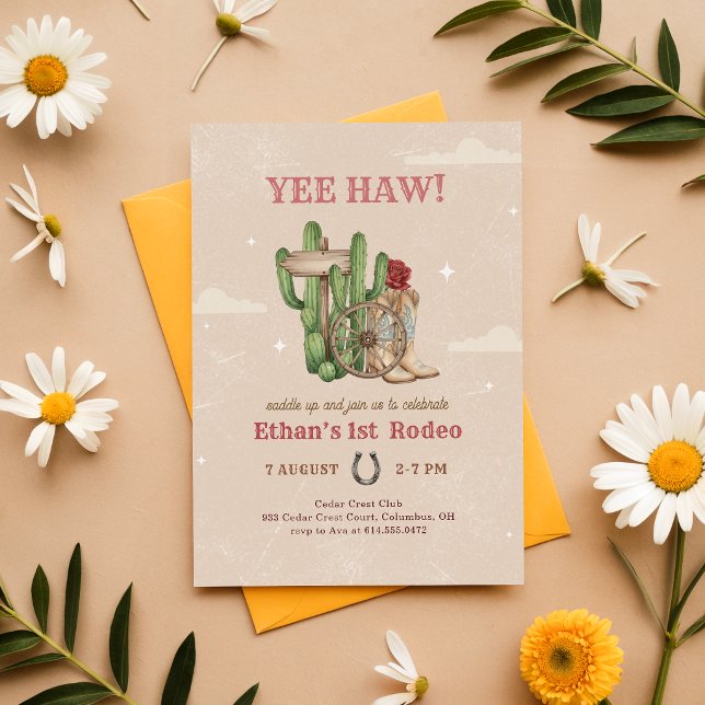 Rustik Boho Western Öken 1:a Rodeo Födelsedag Inbjudningar (Skapare uppladdad)