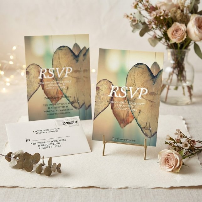 Rustik Bokeh Hjärtan Bröllop RSVP-kort OSA Kort (Skapare uppladdad)